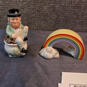 Lenox Luck of the Irish Salt and Pepper Set Porcelain Leprechaun Rainbow